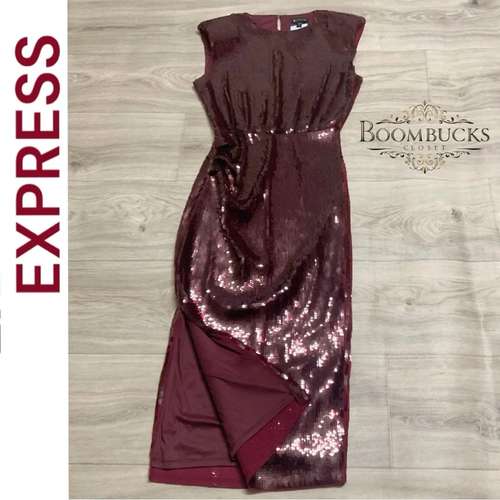 Express Burgundy Sequin Dress NWT - Picture 9 of 16